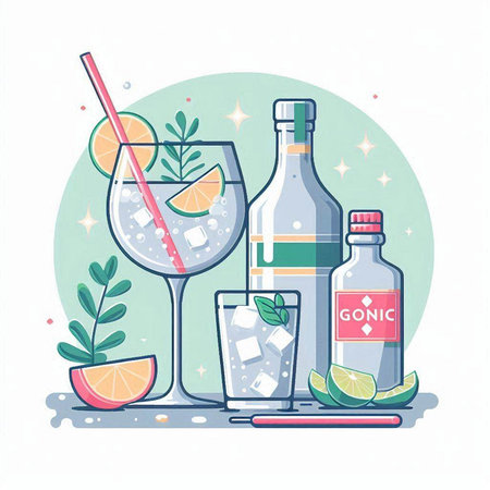 Alcoholic cocktails with lime and ice in flat style. Vector illustration.のイラスト素材