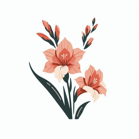 Bouquet of lily flowers. Hand drawn vector illustration.のイラスト素材