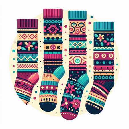 Pair of socks with ethnic ornaments. Vector illustration.のイラスト素材
