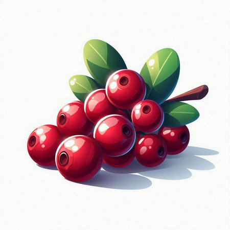 Cranberry. Vector illustration of red berries with green leaves.のイラスト素材