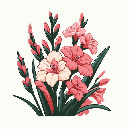 Bouquet of pink and white gladiolus. Vector illustration.のイラスト素材