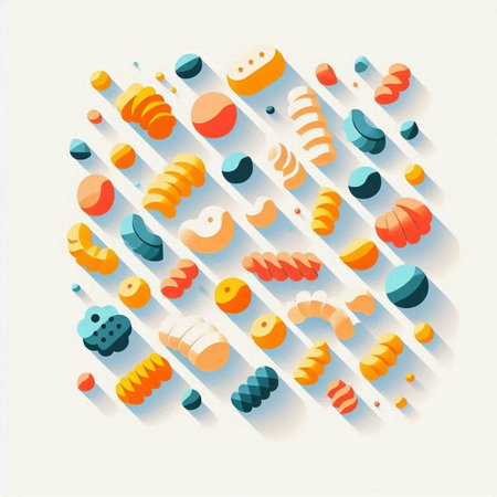 Illustration of a set of colorful pasta on a white background.のイラスト素材