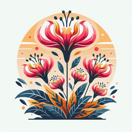Floral background. Vector illustration in retro style with flowers and leaves.のイラスト素材