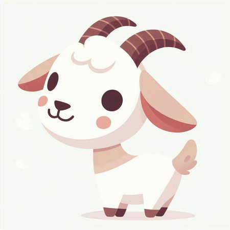 Cute cartoon goat. Vector illustration in flat style. Isolated on white background.のイラスト素材