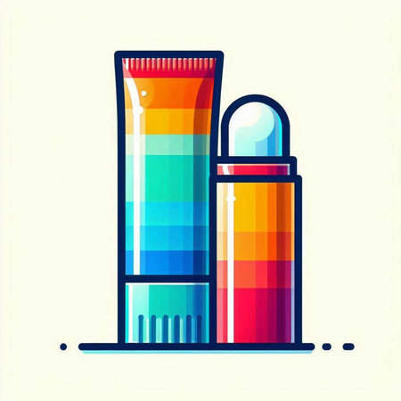 Cosmetic bottles with multicolored shadows. Vector illustration in flat styleのイラスト素材