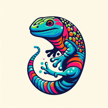 Vector illustration of a colorful lizard in the form of a circle.のイラスト素材