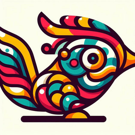 Colorful bird with colorful patterns in the style of stained glass.のイラスト素材