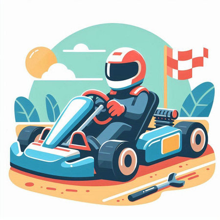 Cartoon karting. Vector illustration in a flat style.のイラスト素材