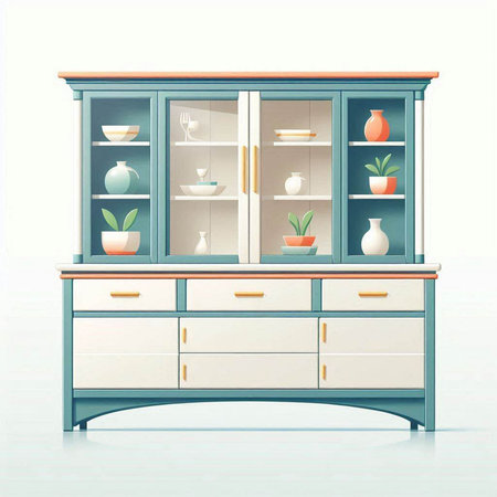 Illustration of a classic cabinet with a vase and a cupboardのイラスト素材