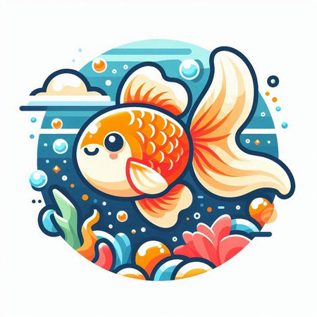 Cute cartoon goldfish in the sea. Vector illustration of a flat style.のイラスト素材