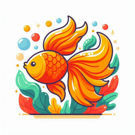 Goldfish in aquarium. Colorful vector illustration on white background.のイラスト素材
