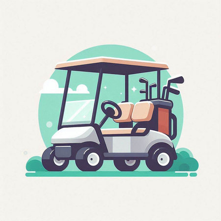 Golf cart. Vector illustration in flat cartoon style. Sports equipment.のイラスト素材