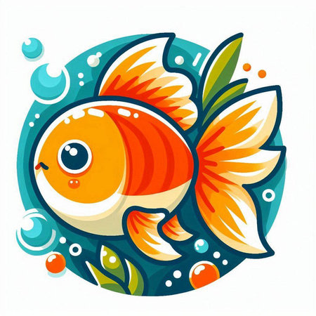 Cartoon goldfish swimming in the sea. Vector illustration on white background.のイラスト素材