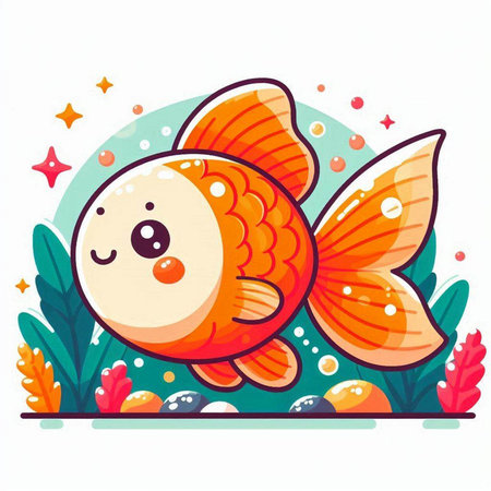 Cute cartoon goldfish. Vector illustration on a white background.のイラスト素材