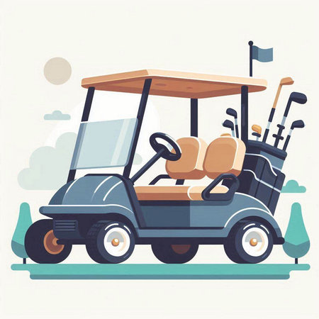Golf cart on the golf course. Vector illustration in flat styleのイラスト素材