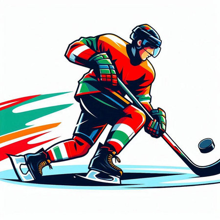 Ice hockey player with the stick and puck. Colorful vector illustration.のイラスト素材
