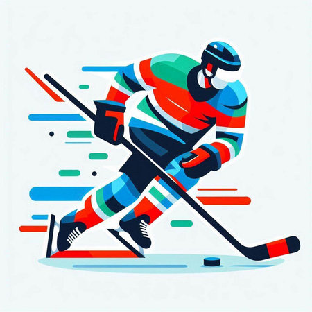 Hockey player with the stick. Vector illustration in flat style.のイラスト素材