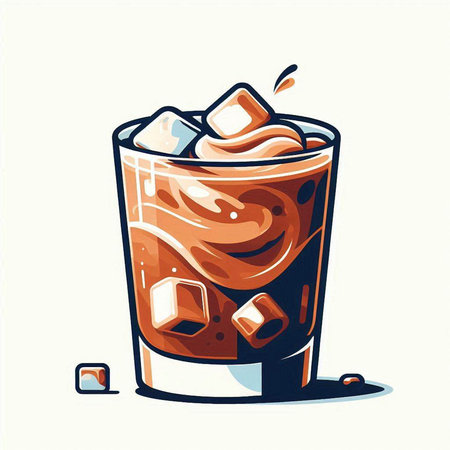 Iced coffee with ice cubes in a glass. Vector illustration.のイラスト素材