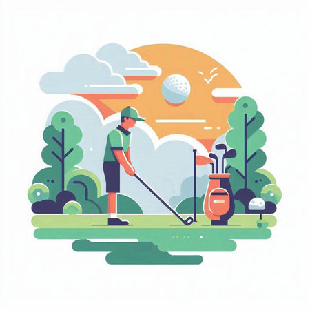 Golfer on the golf course. Flat style vector illustration.のイラスト素材