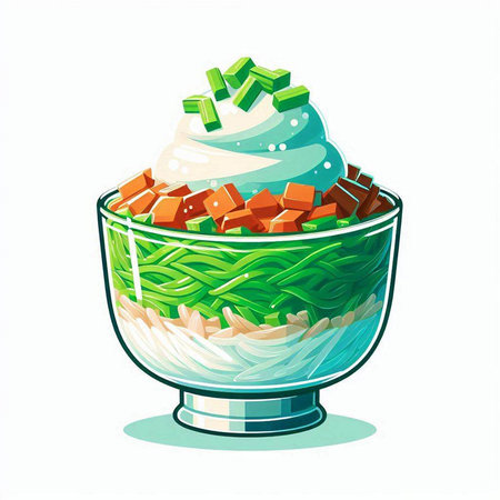 Salad in glass bowl isolated on white background. Vector illustration.のイラスト素材