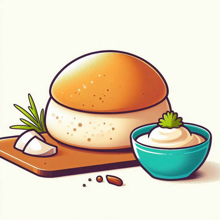 Illustration of a plate of mayonaise and a bowl of mayonnaiseのイラスト素材
