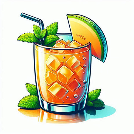 Cocktail with ice and mint on white background, vector illustrationのイラスト素材