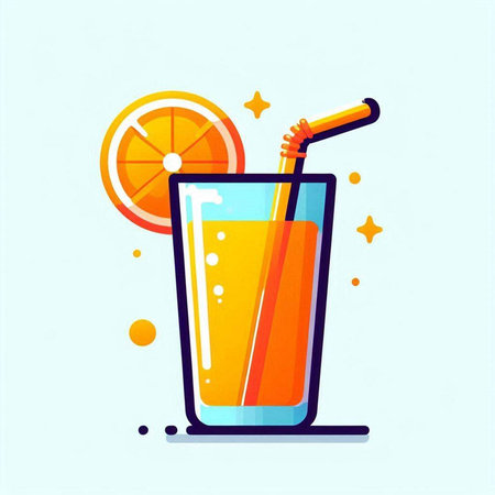 Orange juice in a glass with a straw and a slice of orangeのイラスト素材