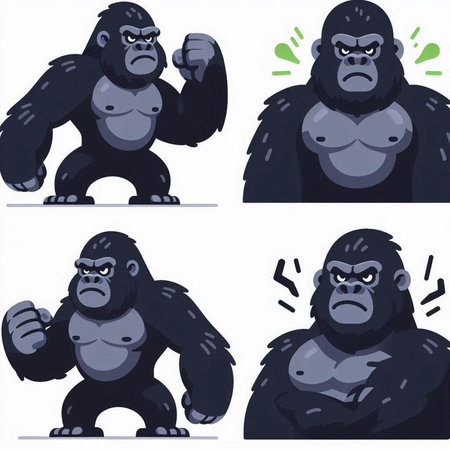 Vector illustration of a gorilla in different poses and attitudes. Cartoon style.のイラスト素材