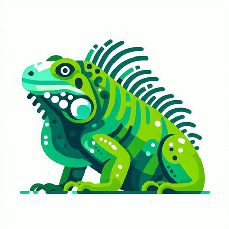 Green iguana isolated on white background. Vector illustration in flat style.のイラスト素材