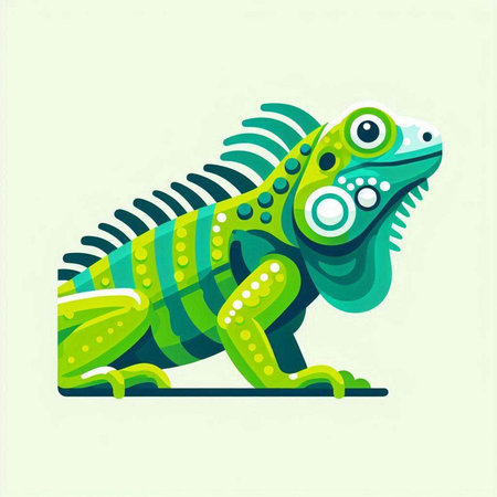 Green iguana on a light background. Vector illustration in flat style.のイラスト素材