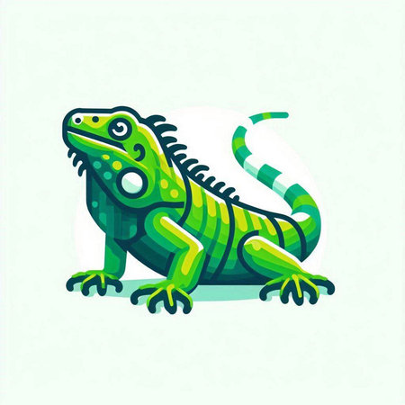 Green iguana in cartoon style. Vector illustration on white background.のイラスト素材
