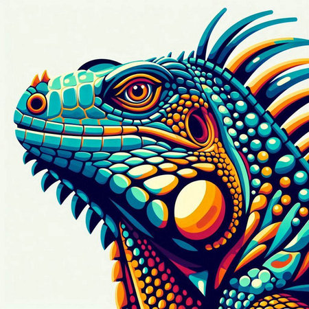 Vector illustration of a colorful iguana head on a white background.のイラスト素材