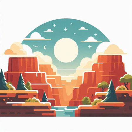 Landscape of red rocks in the desert. Flat style vector illustration.のイラスト素材