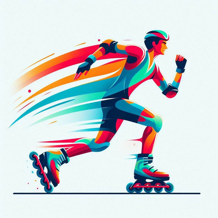 Roller skater. Vector illustration. Colorful abstract background.のイラスト素材