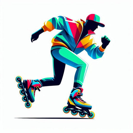 Roller skater in colorful sportswear. Vector illustration.のイラスト素材