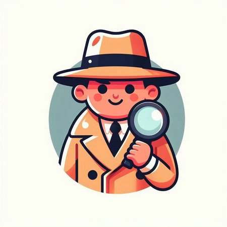 Cute detective with magnifying glass. Vector illustration in cartoon styleのイラスト素材
