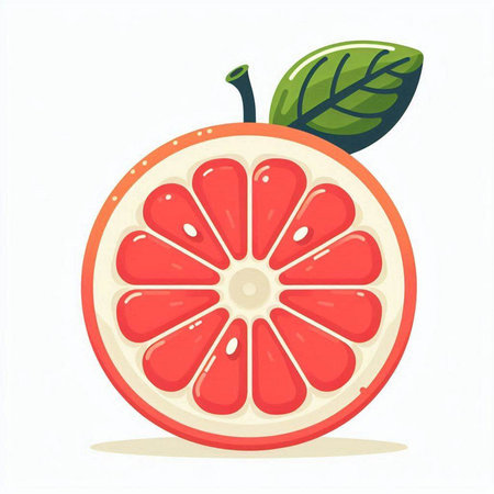 Vector illustration of a cut grapefruit on a white background. Cartoon style.のイラスト素材