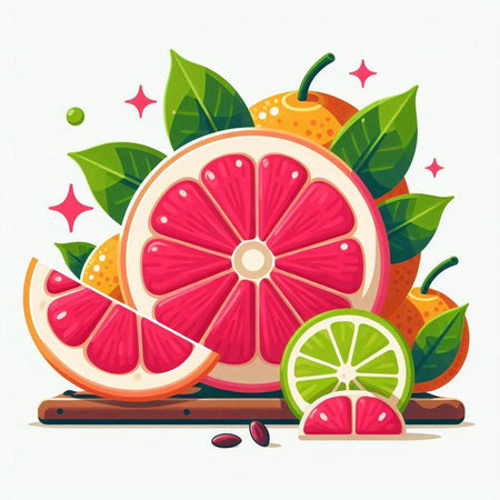 Citrus fruit illustration. Grapefruit, lemon, orange, grapefruit.のイラスト素材