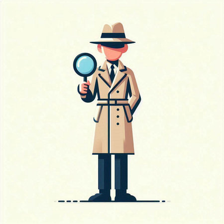 Vector illustration of detective with magnifying glass. Flat style design.のイラスト素材
