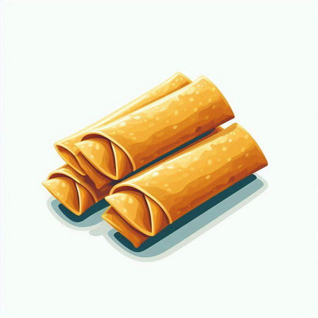 Illustration of a roll of spring rolls on a white background.のイラスト素材