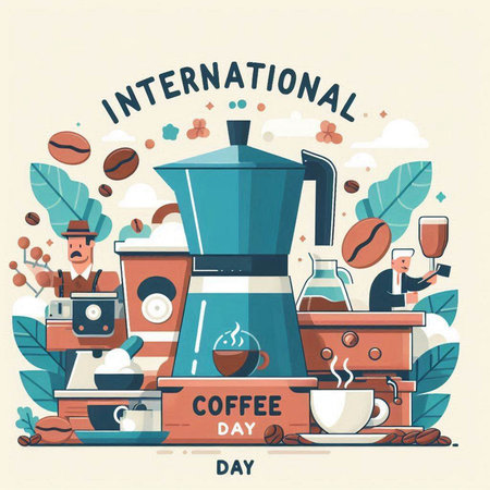 International Coffee Day. Flat style vector illustration. International Coffee Day.のイラスト素材