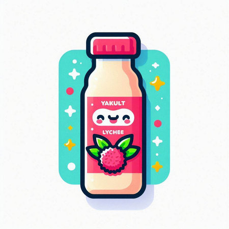 Milk bottle with strawberry jam. Vector illustration in flat cartoon style.のイラスト素材