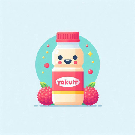Milk bottle with raspberries. Vector illustration in cartoon style.のイラスト素材