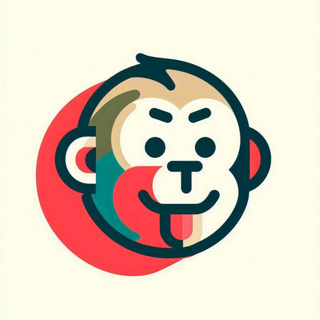 Cute monkey with a red heart in his mouth. Vector illustration.のイラスト素材