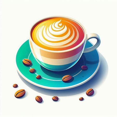 Coffee cup and coffee beans on white background. Vector illustration.のイラスト素材