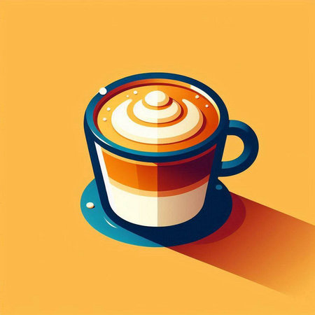 Coffee cup with latte art on orange background. Vector illustration.のイラスト素材