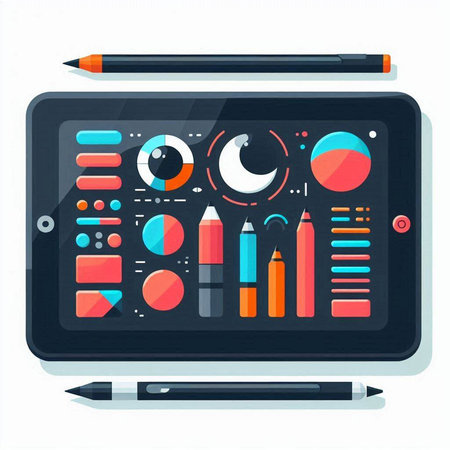 Vector illustration of stylus pen and eye shadows on tablet screen.のイラスト素材