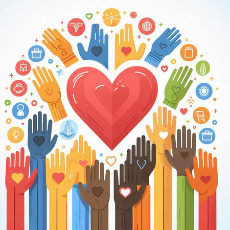 Human hands holding red heart. Charity and donation concept. Vector illustrationのイラスト素材