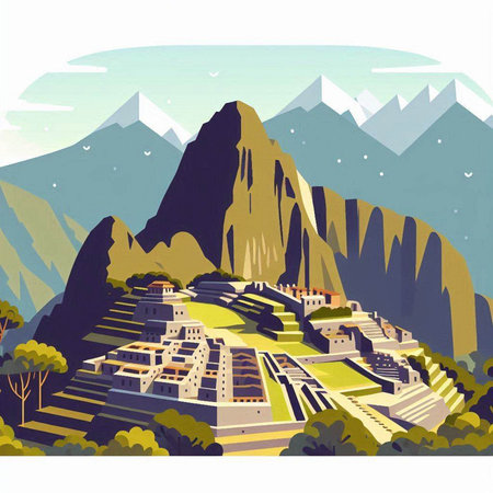 Landscape of the ancient city in the mountains. Vector illustration.のイラスト素材