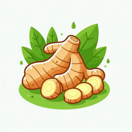 Ginger root. Vector illustration isolated on white background. Cartoon style.のイラスト素材